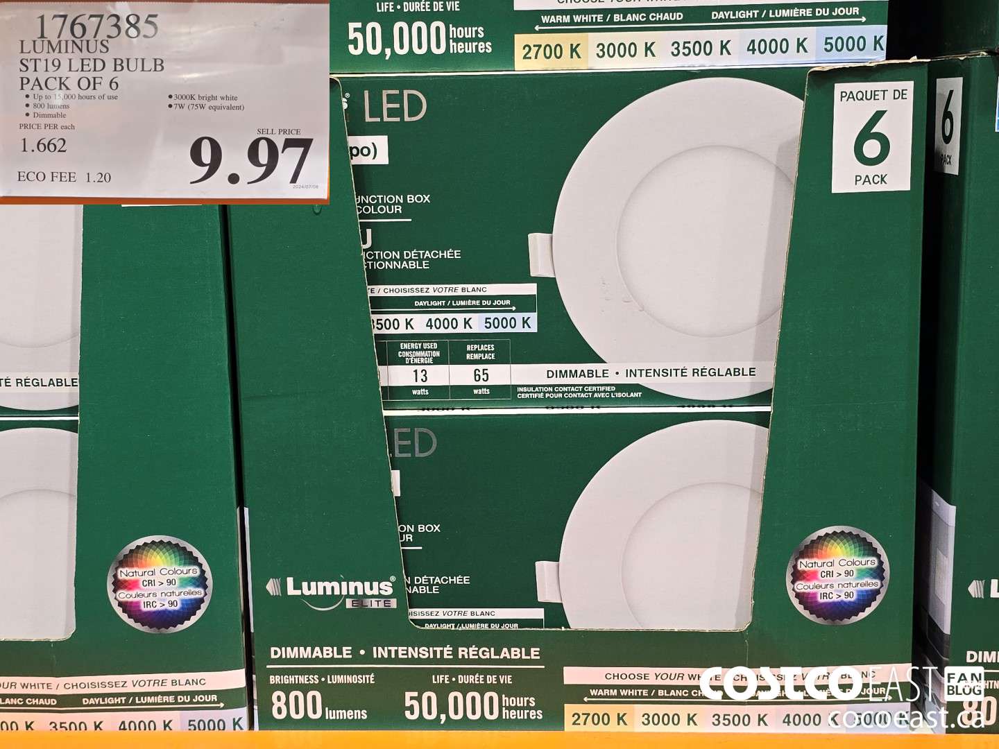 1767385 LUMINUS ST19 LED BULB PACK OF 6 $9.97