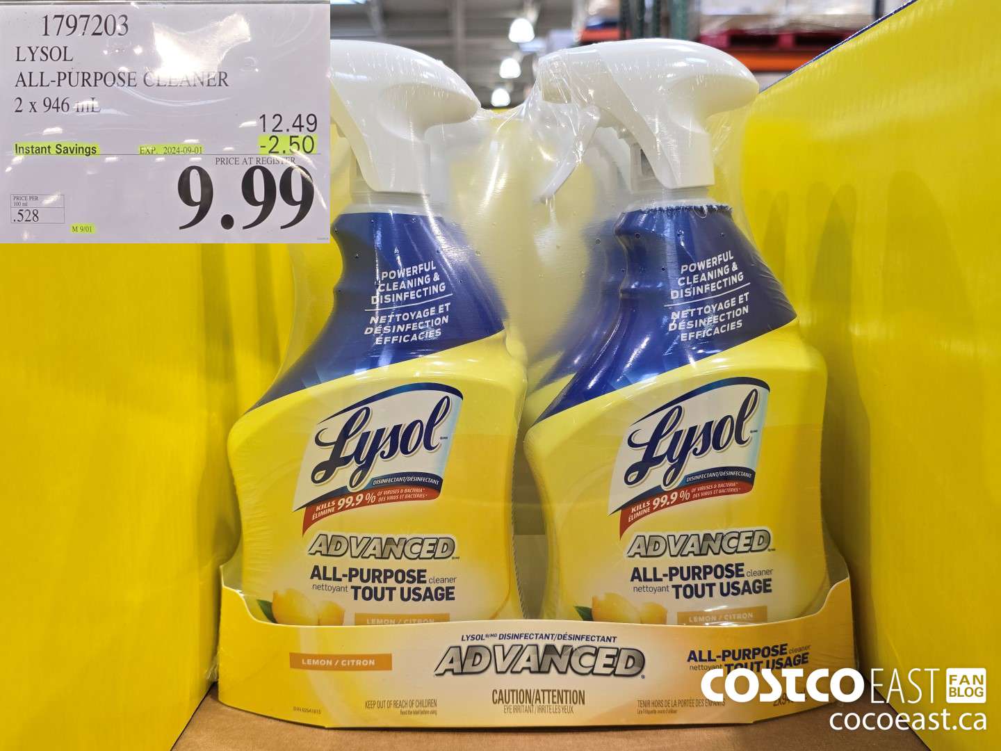 1797203 LYSOL ALL-PURPOSE CLEANER 2 x 946 mL ($2.50 INSTANT SAVINGS EXPIRES ON 2024-09-01) $9.99