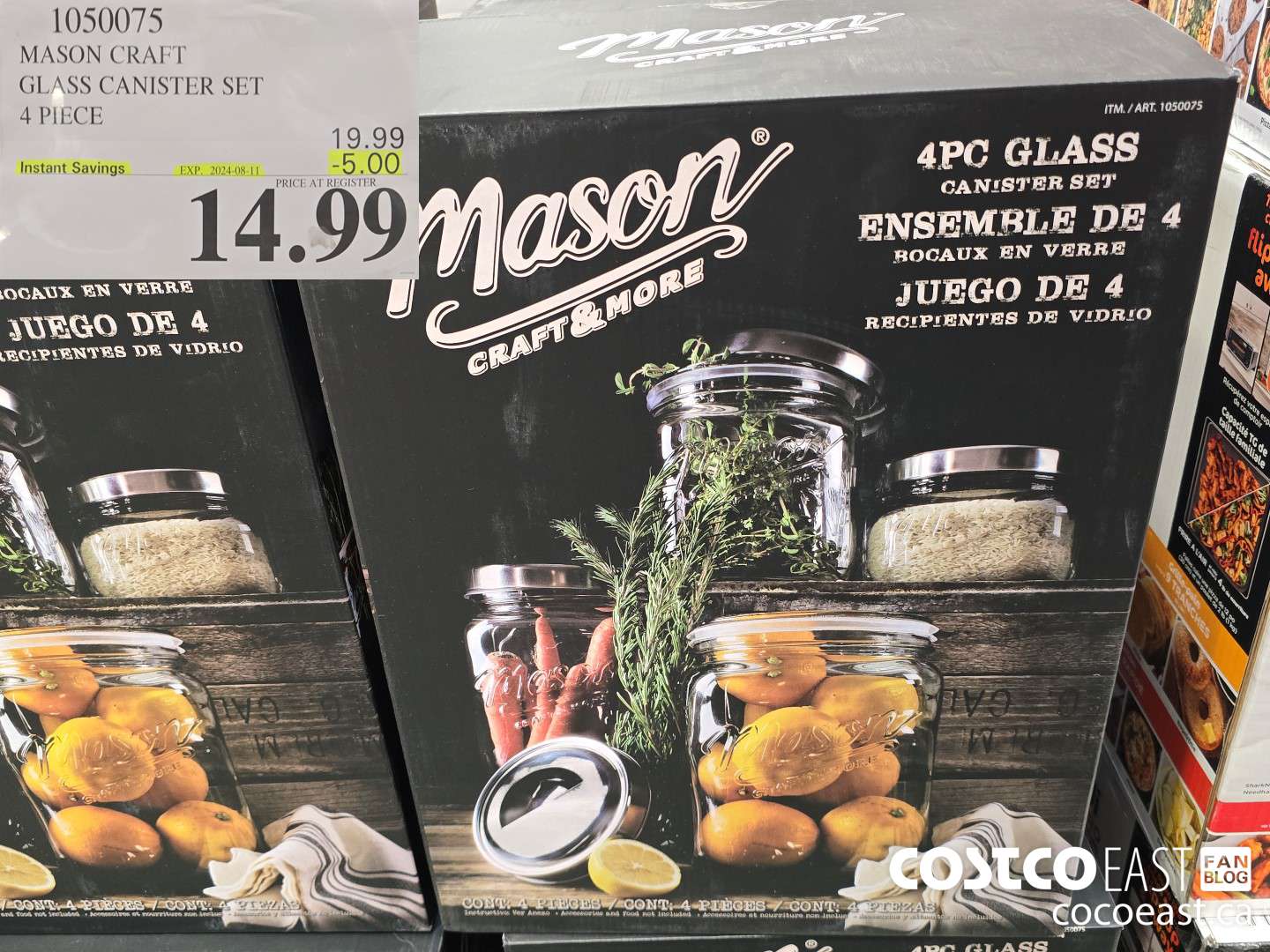 1050075 MASON GLASS CANISTER SET 4 PIECE ($5.00 INSTANT SAVINGS EXPIRES ON 2024-08-11) $14.99
