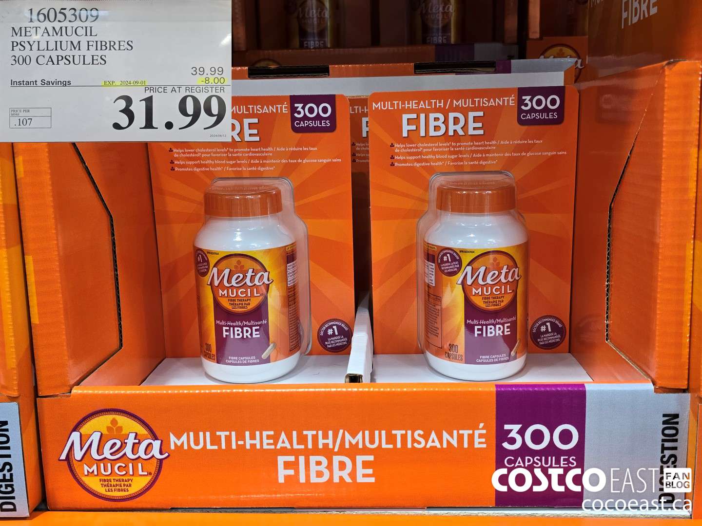 1605309 METAMUCIL PSYLLIUM FIBRES 300 CAPSULES ($8.00 INSTANT SAVINGS EXPIRES ON 2024-09-01) $31.99