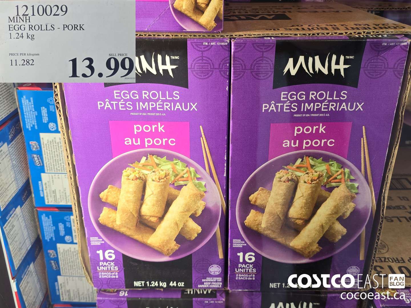 1210029 MINH EGG ROLLS - PORK 1.24 KG $13.99
