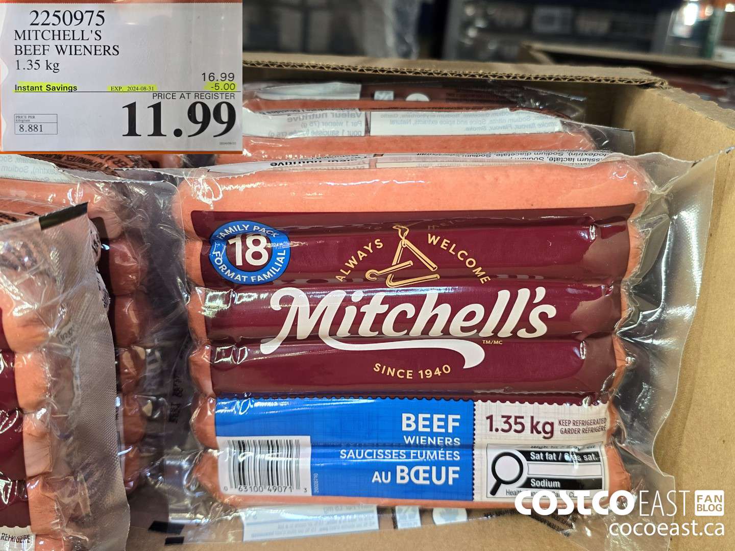 2250975 MITCHELL'S BEEF WIENERS 1.35 KG ($5.00 INSTANT SAVINGS EXPIRES ON 2024-08-31) $11.99