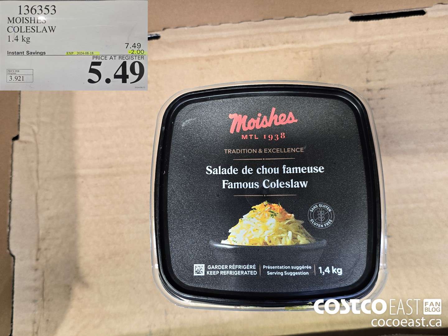136353 MOISHES COLESLAW 1.4 KG ($2.00 INSTANT SAVINGS EXPIRES ON 2024-08-18) $5.49