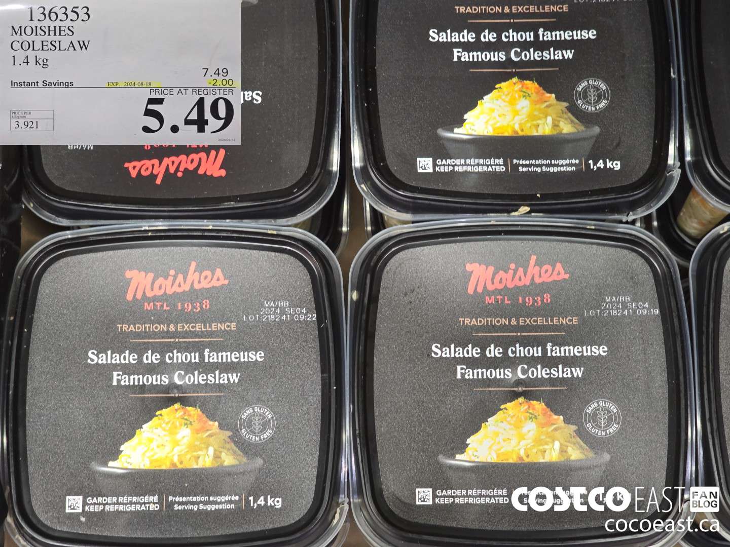 136353 MOISHES COLESLAW 1.4 KG ($2.00 INSTANT SAVINGS EXPIRES ON 2024-08-18) $5.49