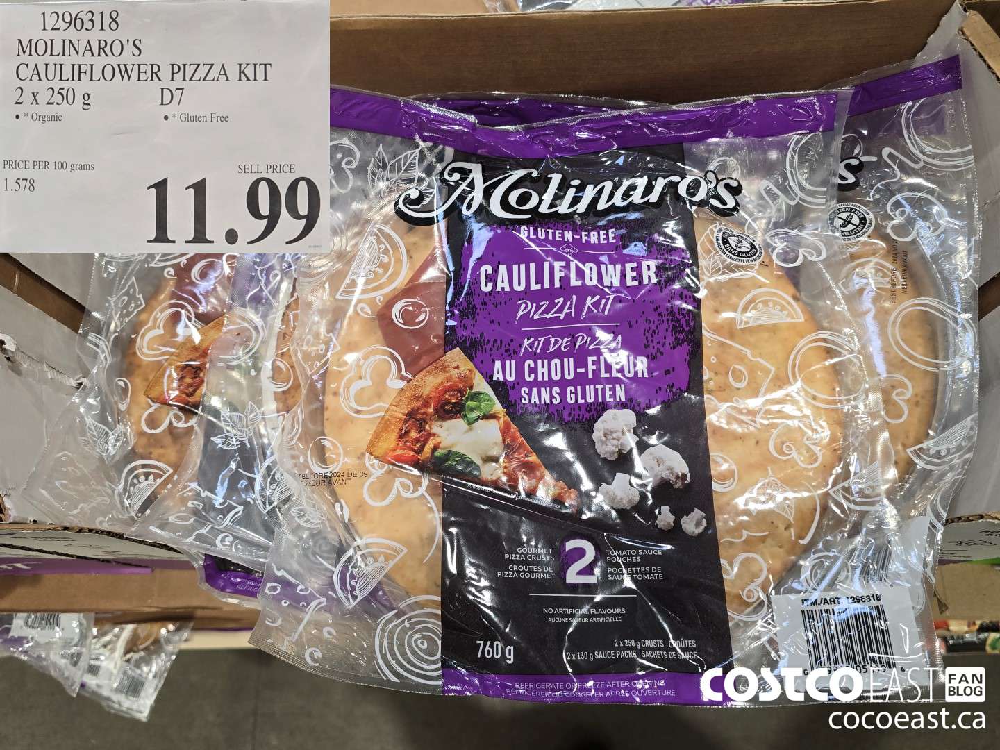 1296318 MOLINARO'S CAULIFLOWER PIZZA KIT 2 X 250 g $11.99