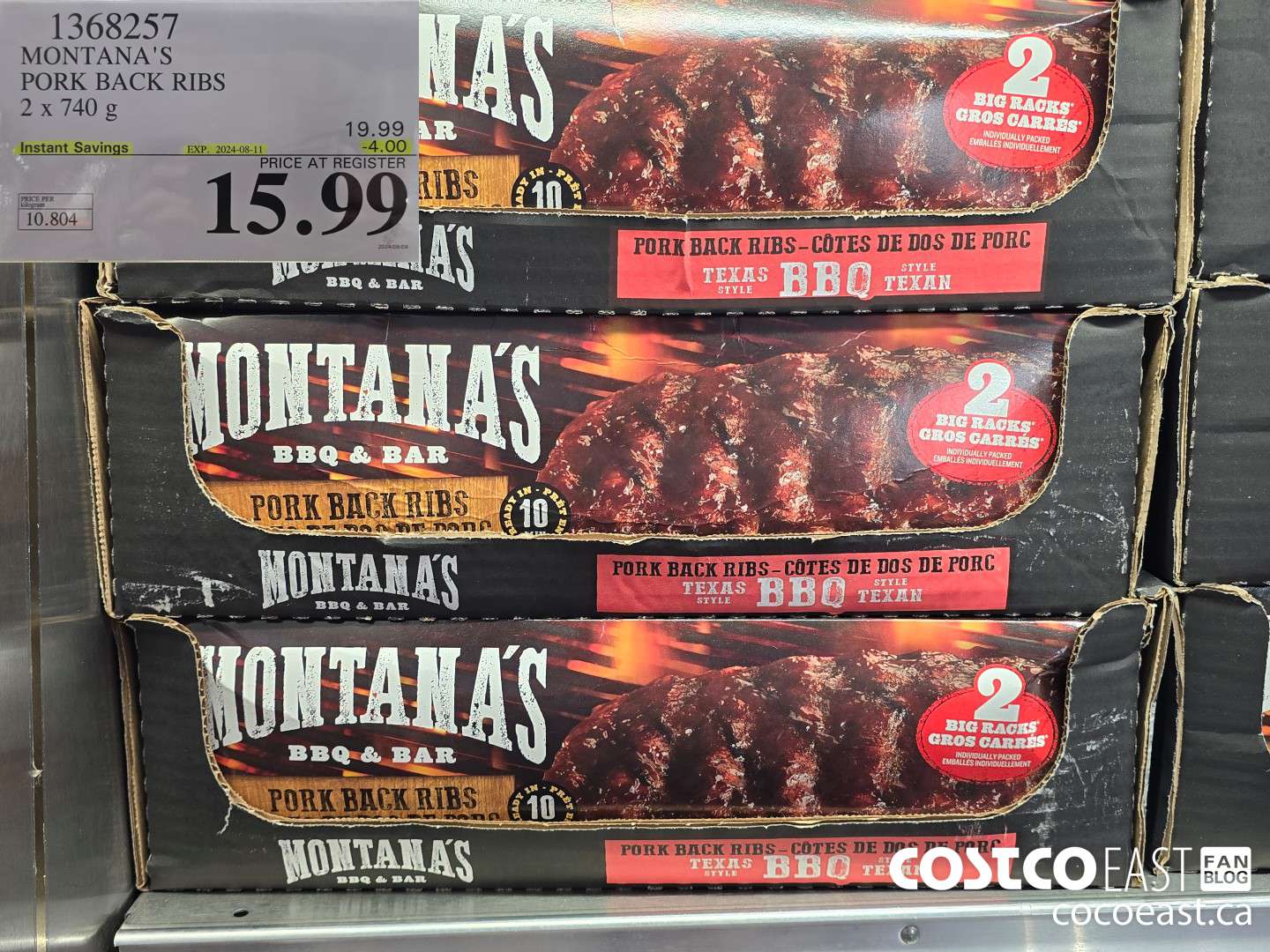 1368257 MONTANA'S PORK BACK RIBS 2 X 740 G ($4.00 INSTANT SAVINGS EXPIRES ON 2024-08-11) $15.99