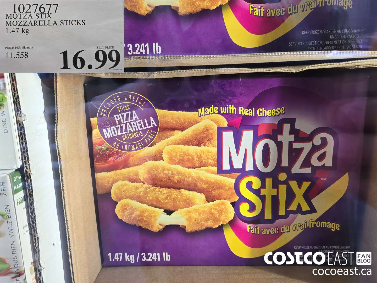 1027677 MOTZA STIX MOZZARELLA STICKS 1.47 kg $16.99