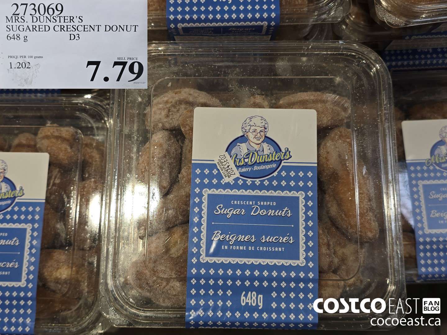 273069 MRS. DUNSTER'S SUGARED CRESCENT DONUT 648G $7.79