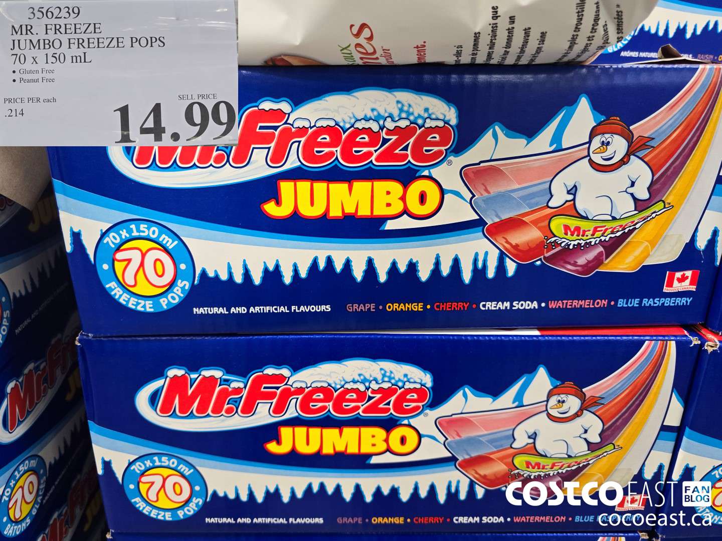 356239 MR. FREEZE JUMBO FREEZE POPS 70 X 150 ML $14.99