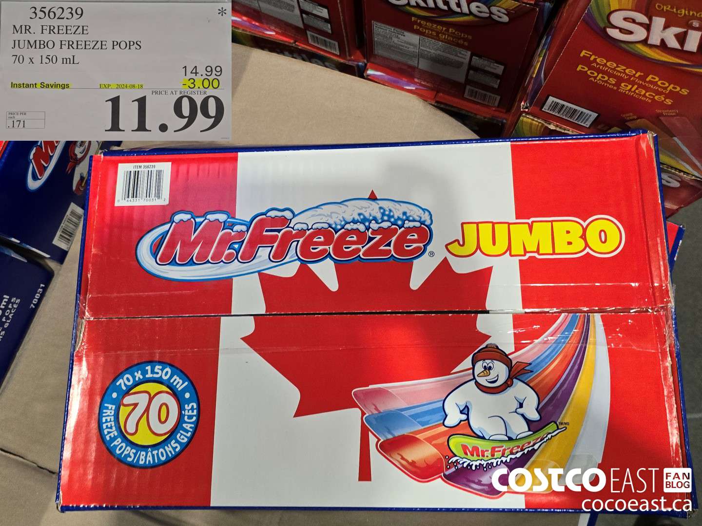 356239 MR. FREEZE JUMBO FREEZE POPS 70 X 150 ML ($3.00 INSTANT SAVINGS EXPIRES ON 2024-08-18) $11.99
