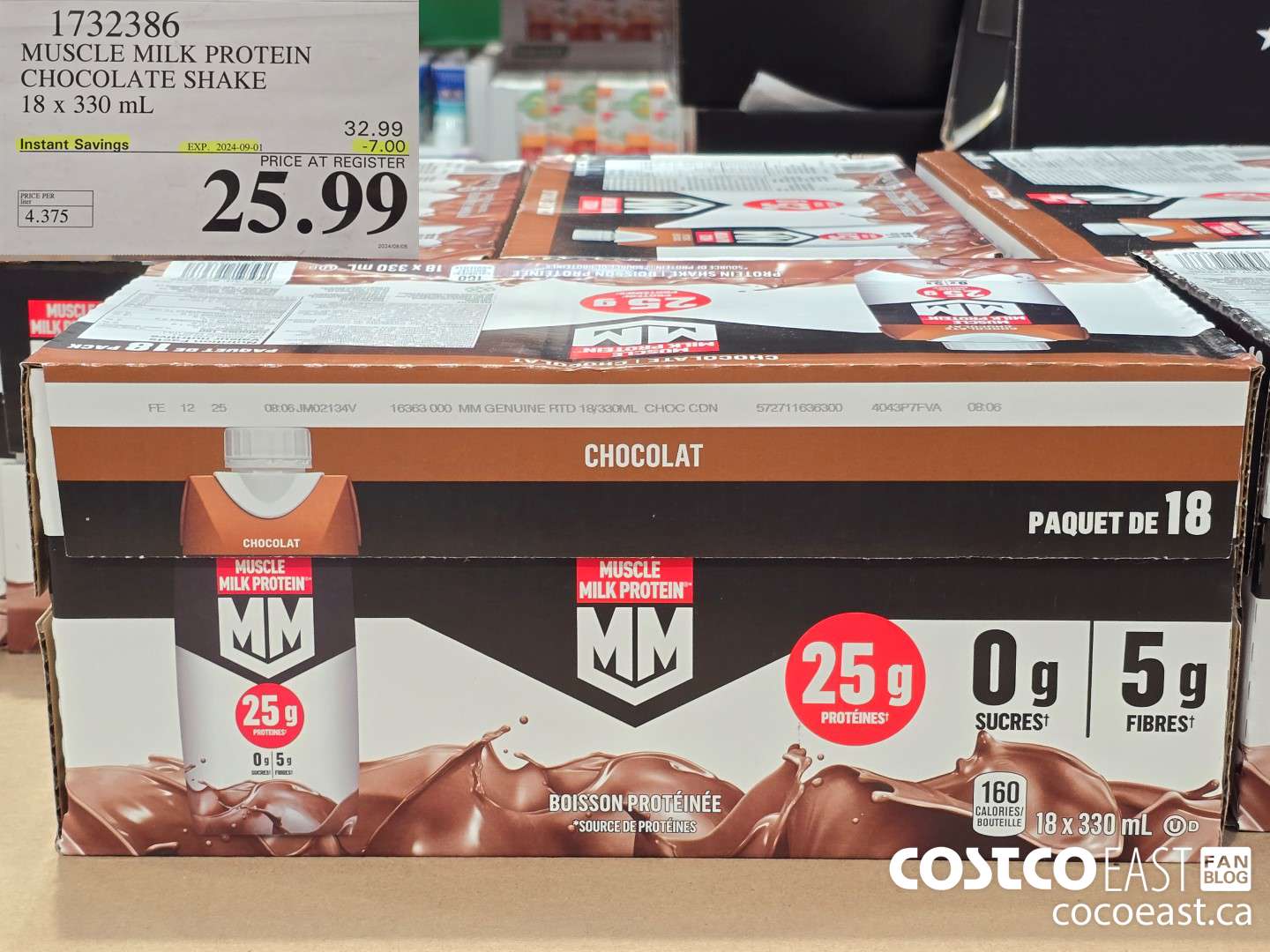 1732386 MUSCLE MILK PROTEIN CHOCOLATE SHAKE 18 X 330 ML ($7.00 INSTANT SAVINGS EXPIRES ON 2024-09-01) $25.99
