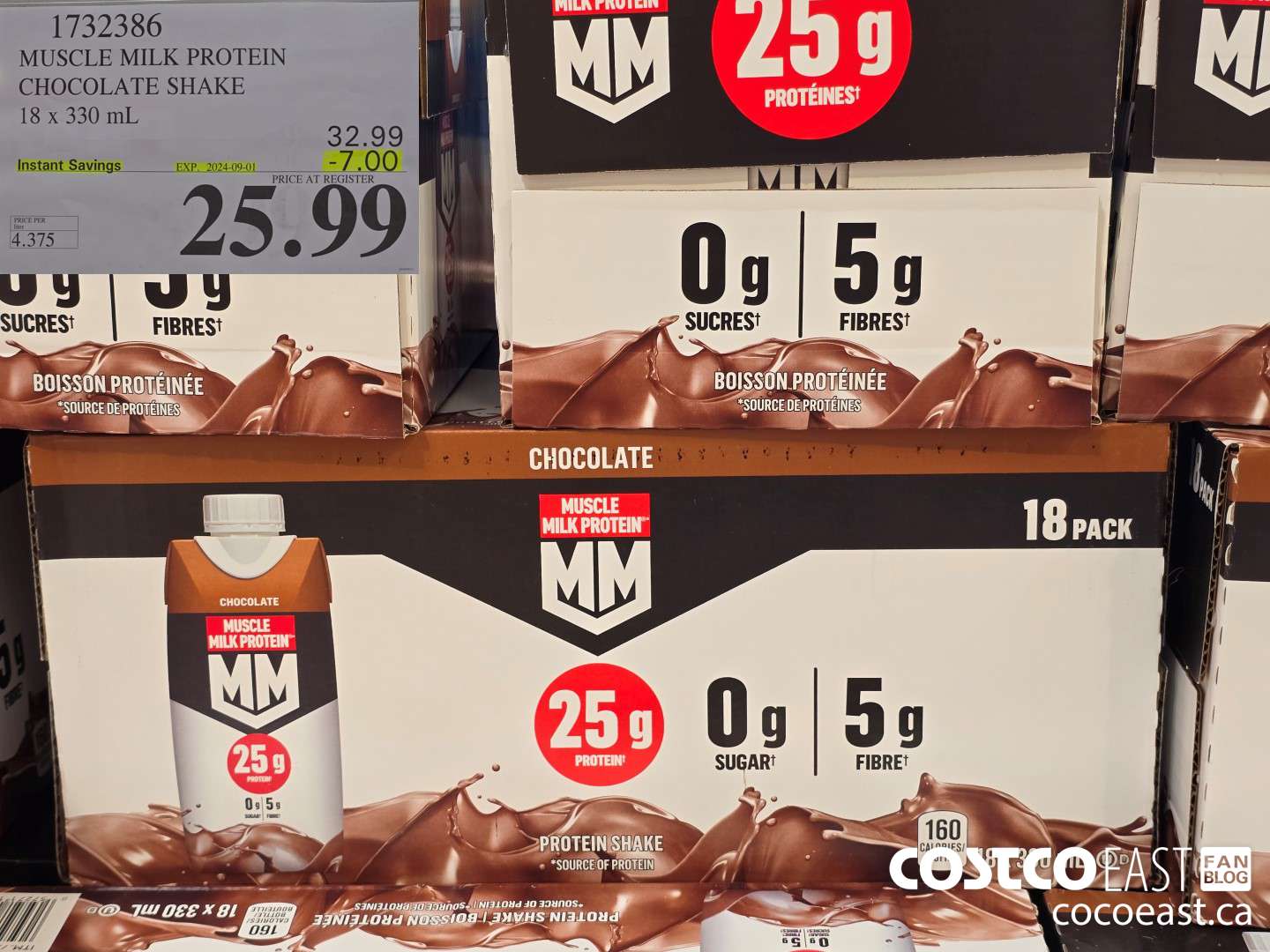 1732386 MUSCLE MILK PROTEIN CHOCOLATE SHAKE 18 X 330 ML ($7.00 INSTANT SAVINGS EXPIRES ON 2024-09-01) $25.99