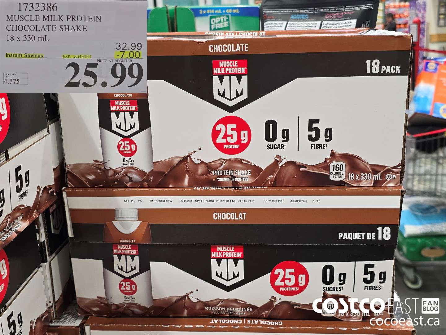 1732386 MUSCLE MILK PROTEIN CHOCOLATE SHAKE 18 X 330 ML ($7.00 INSTANT SAVINGS EXPIRES ON 2024-09-01) $25.99