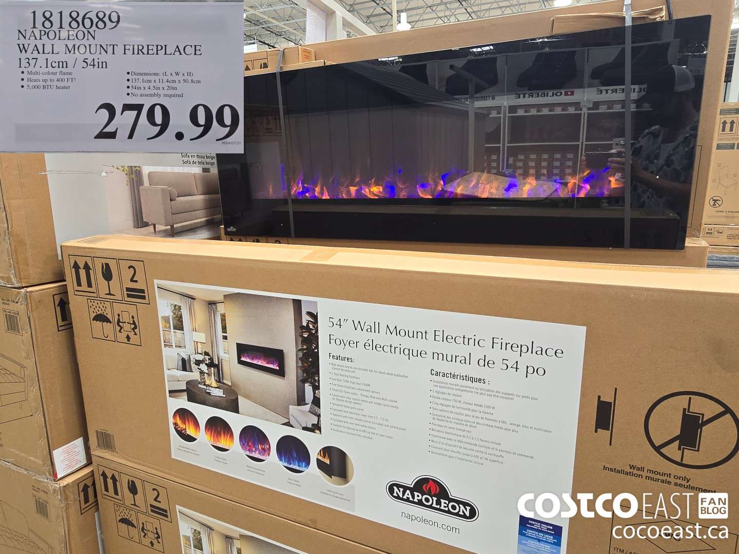 1818689 NAPOLEON WALL MOUNT FIREPLACE 137.1cm / 54in $279.99
