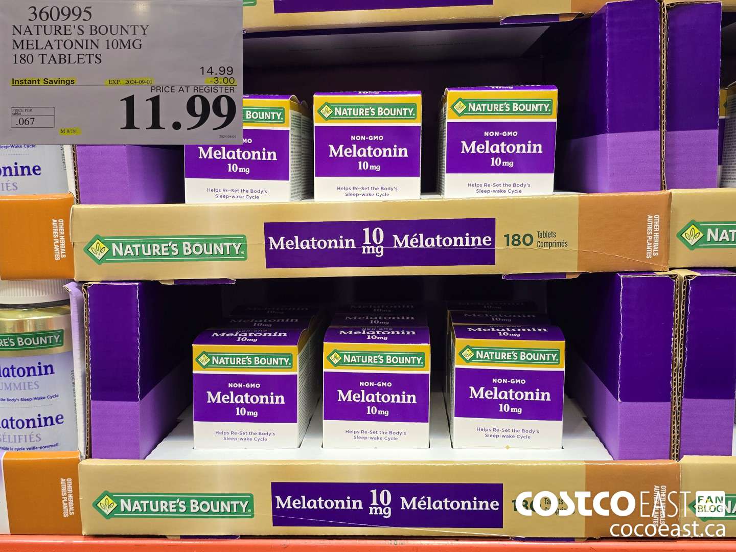 360995 NATURE'S BOUNTY MELATONIN 10 MG 180 TABLETS ($3.00 INSTANT SAVINGS EXPIRES ON 2024-09-01) $11.99