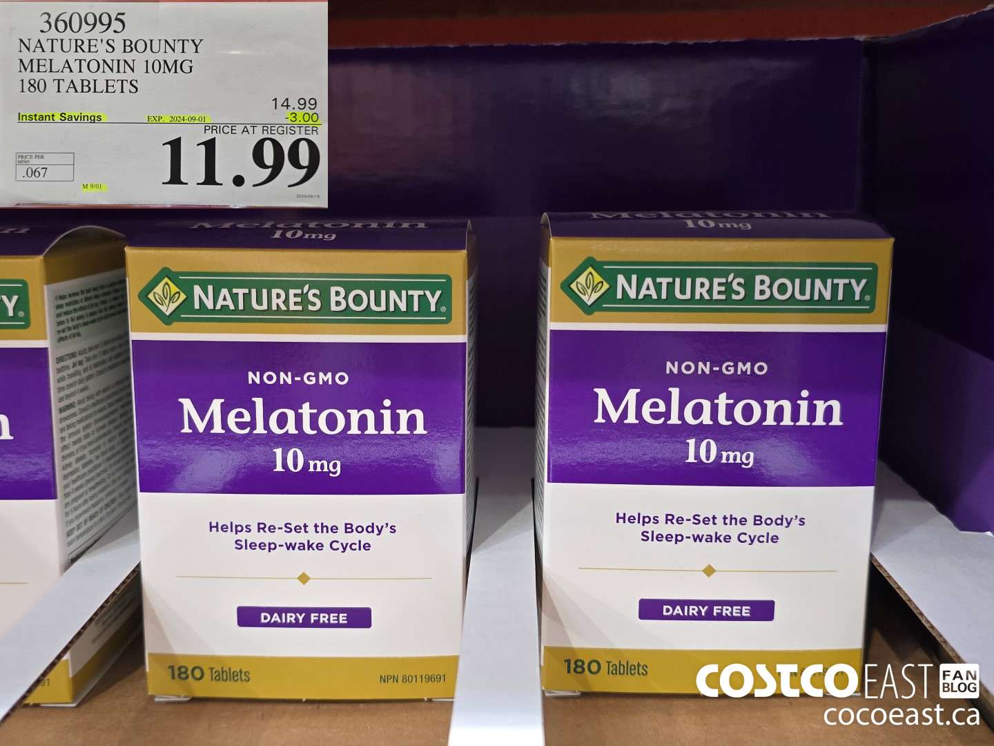 360995 NATURE'S BOUNTY MELATONIN 10 MG 180 TABLETS ($3.00 INSTANT SAVINGS EXPIRES ON 2024-09-01) $11.99