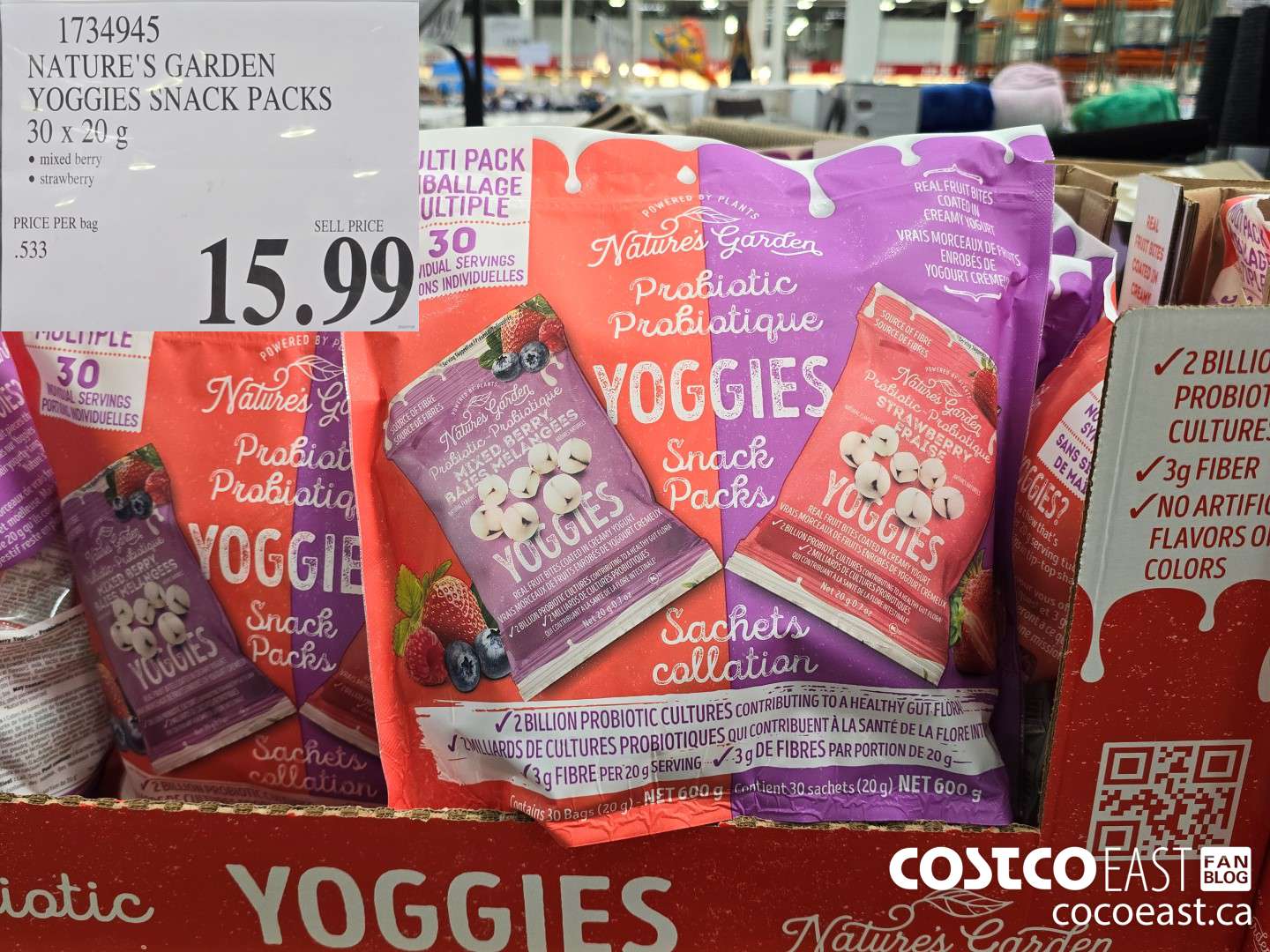 1734945 NATURE'S GARDEN YOGGIES SNACK PACKS 30 x 20 g $15.99