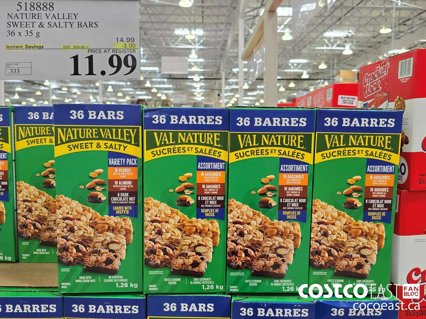 518888 NATURE VALLEY SWEET & SALTY BARS 36 X 35G ($3.00 INSTANT SAVINGS EXPIRES ON 2024-08-11) $11.99