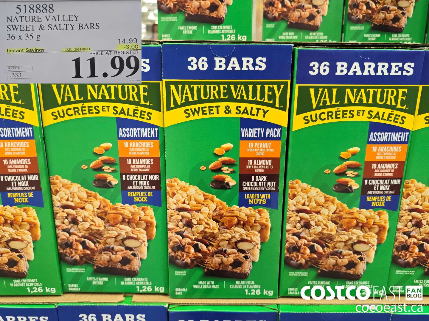 518888 NATURE VALLEY SWEET & SALTY BARS 36 X 35G ($3.00 INSTANT SAVINGS EXPIRES ON 2024-08-11) $11.99