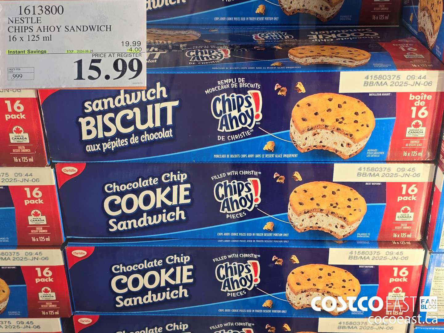 1613800 NESTLE CHIPS AHOY SANDWICH 16 X 125 ML ($4.00 INSTANT SAVINGS EXPIRES ON 2024-08-25) $15.99