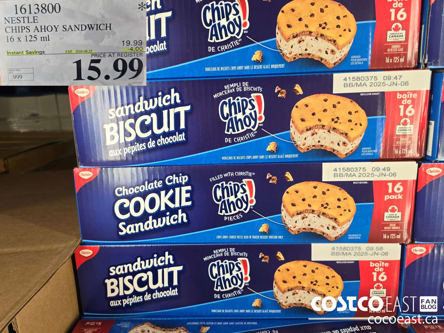 1613800 NESTLE CHIPS AHOY SANDWICH 16 X 125 ML ($4.00 INSTANT SAVINGS EXPIRES ON 2024-08-25) $15.99