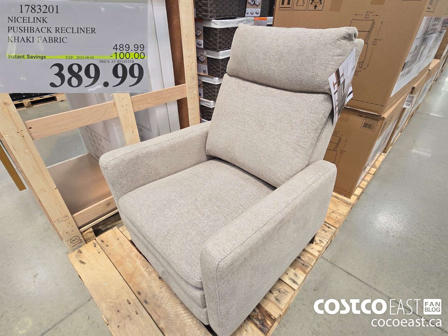1783201 NICELINK PUSHBACK RECLINER KHAKI FABRIC ($100.00 INSTANT SAVINGS EXPIRES ON 2024-08-04) $389.99