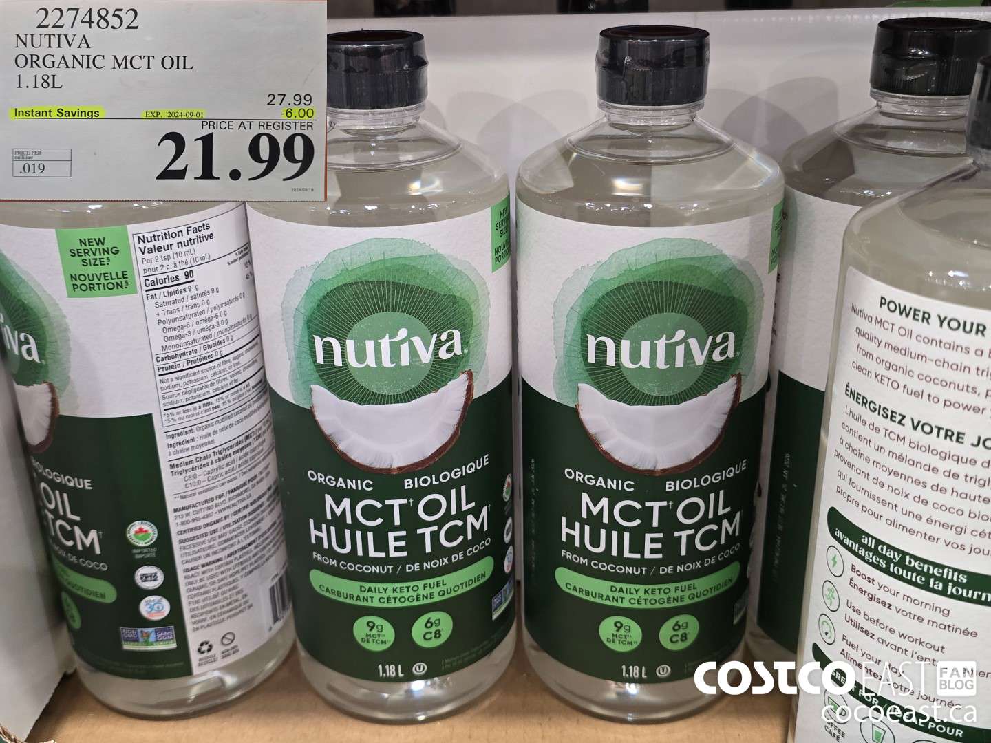 2274852 NUTIVA ORGANIC MCT OIL 1.18L ($6.00 INSTANT SAVINGS EXPIRES ON 2024-09-01) $21.99