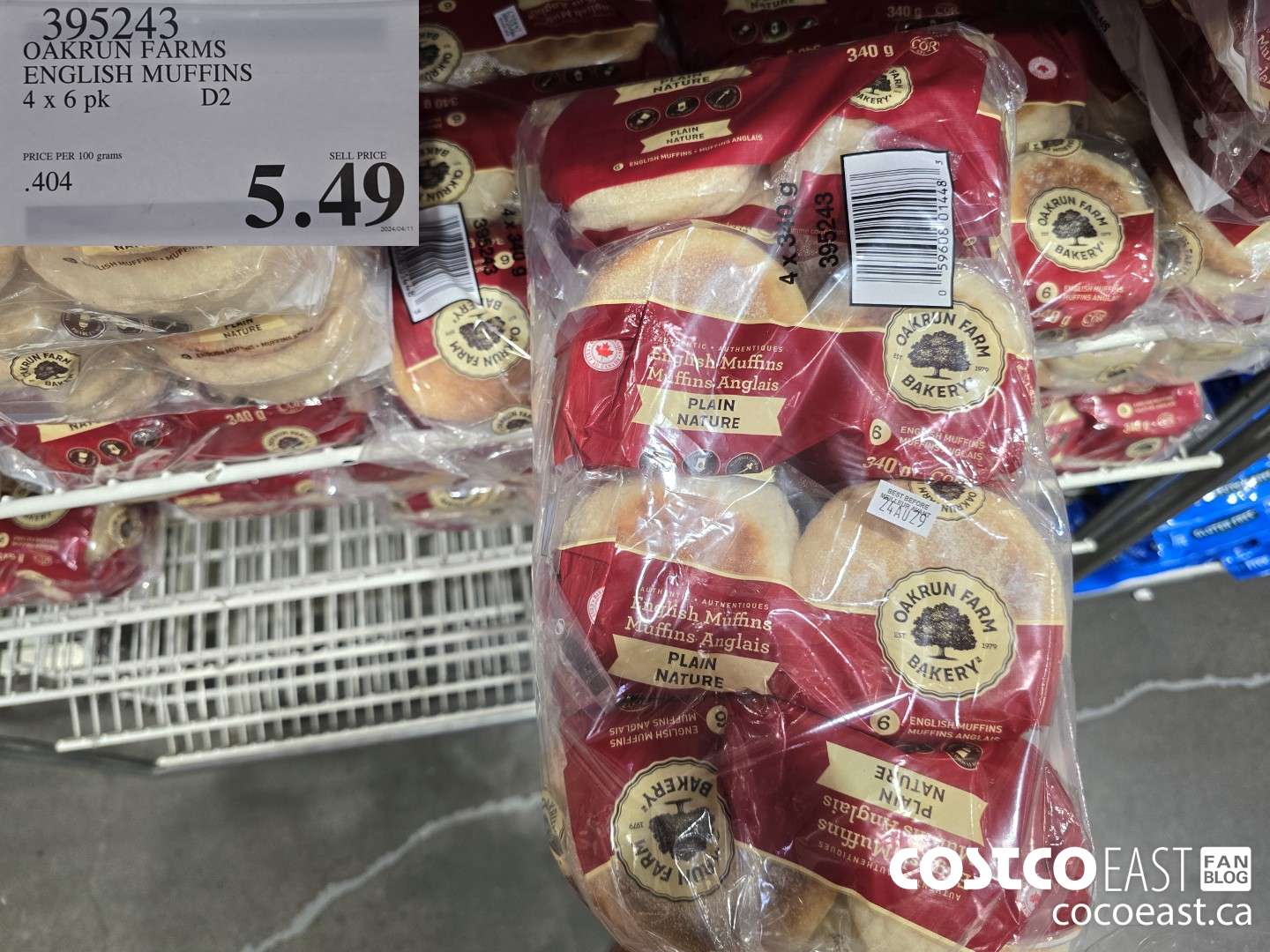 395243 OAKRUN FARMS ENGLISH MUFFINS 4 X 340 G $5.49