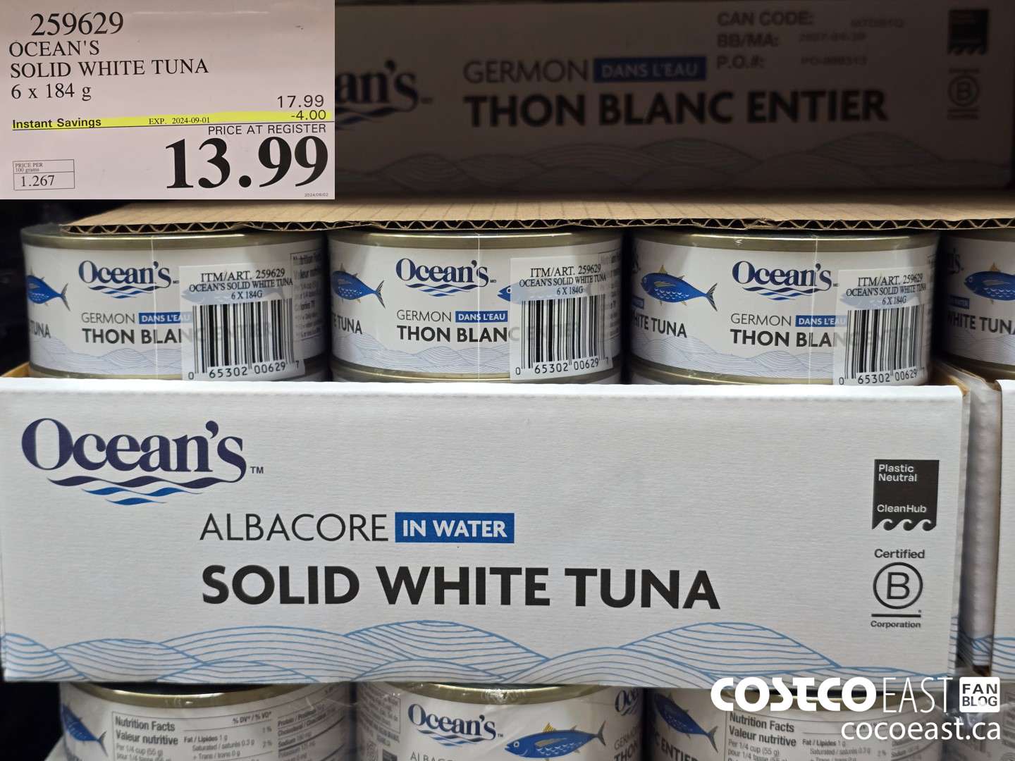 259629 OCEAN'S SOLID WHITE TUNA 6 x 184G ($4.00 INSTANT SAVINGS EXPIRES ON 2024-09-01) $13.99