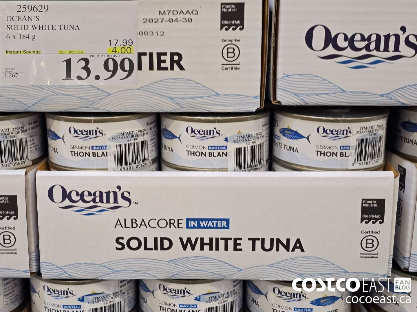 259629 OCEAN'S SOLID WHITE TUNA 6 x 184G ($4.00 INSTANT SAVINGS EXPIRES ON 2024-09-01) $13.99
