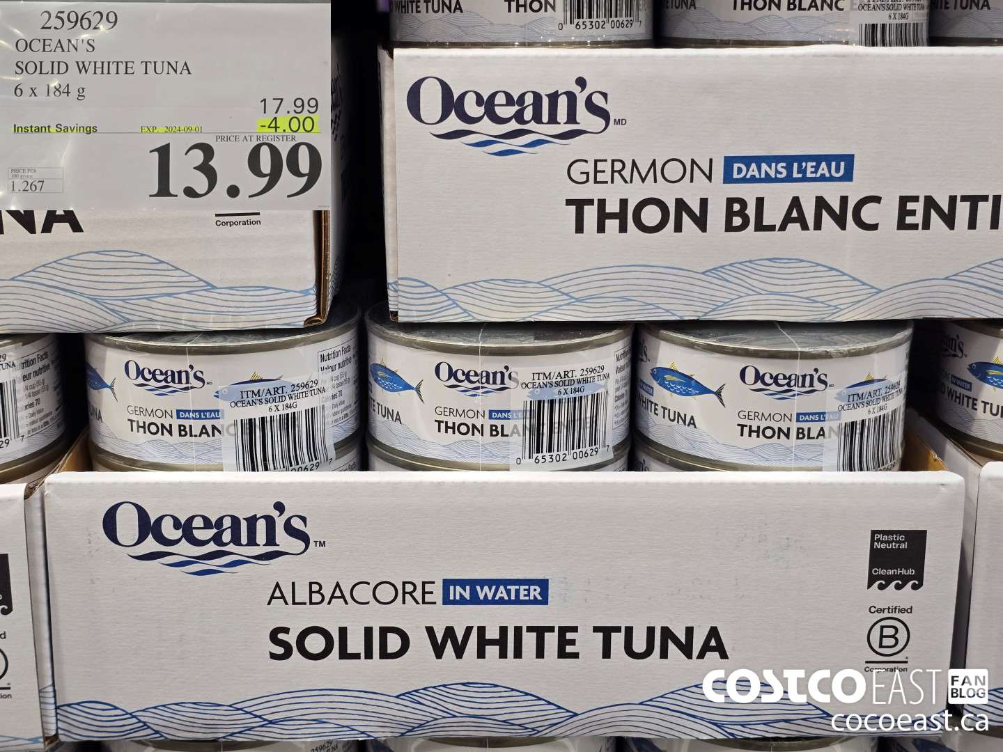 259629 OCEAN'S SOLID WHITE TUNA 6 x 184G ($4.00 INSTANT SAVINGS EXPIRES ON 2024-09-01) $13.99