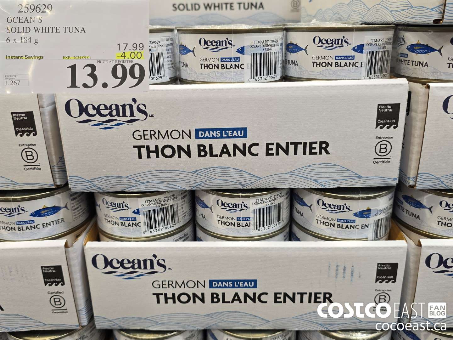 259629 OCEAN'S SOLID WHITE TUNA 6 x 184G ($4.00 INSTANT SAVINGS EXPIRES ON 2024-09-01) $13.99