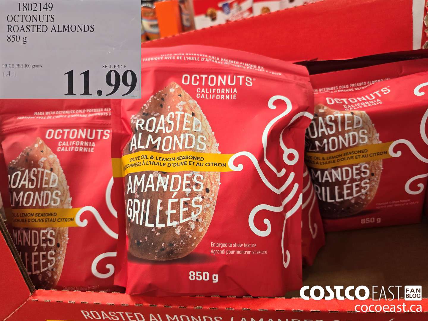 1802149 OCTONUTS ROASTED ALMONDS 850 G $11.99