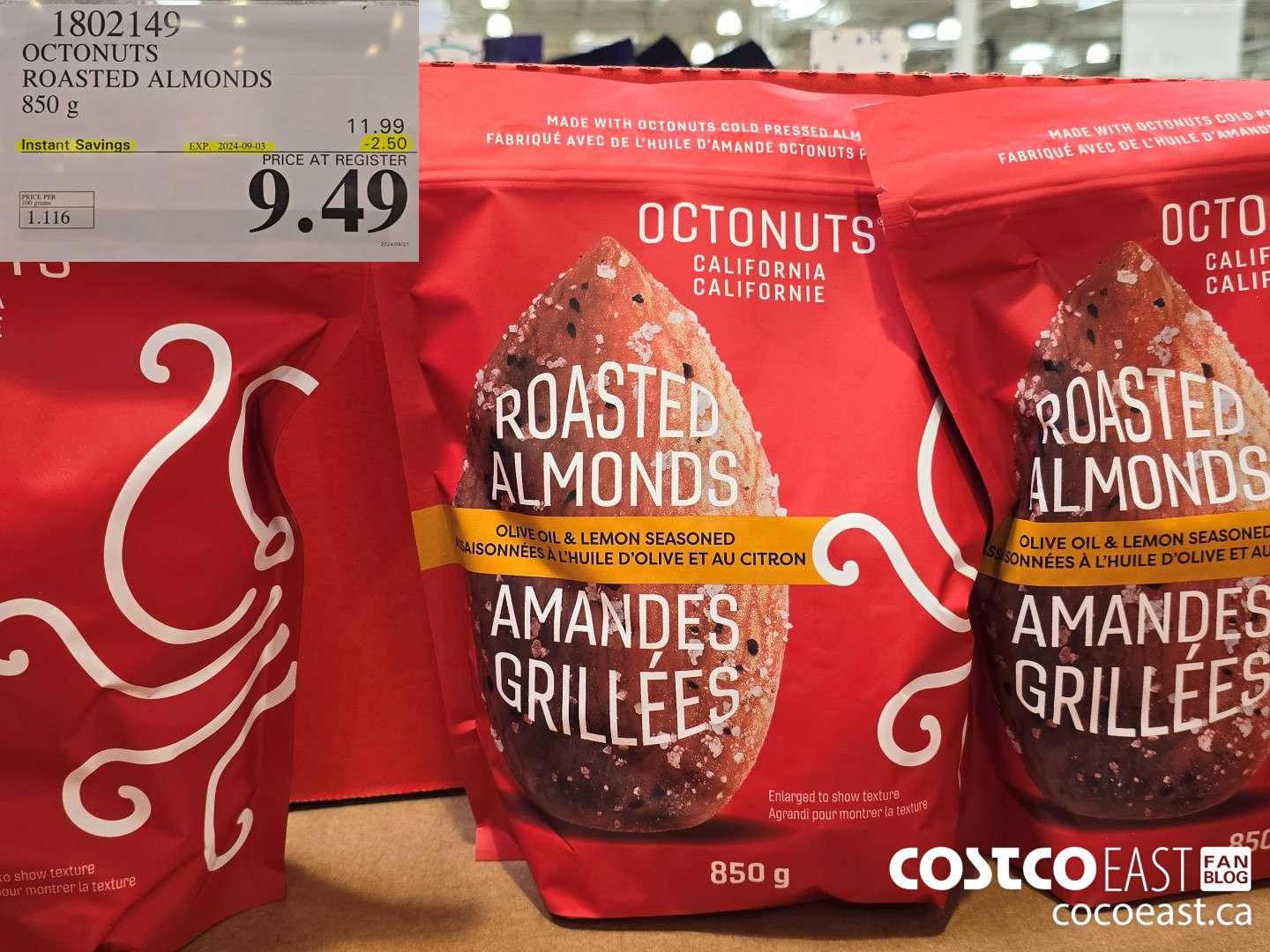 1802149 OCTONUTS ROASTED ALMONDS 850 G ($2.50 INSTANT SAVINGS EXPIRES ON 2024-09-03) $9.49