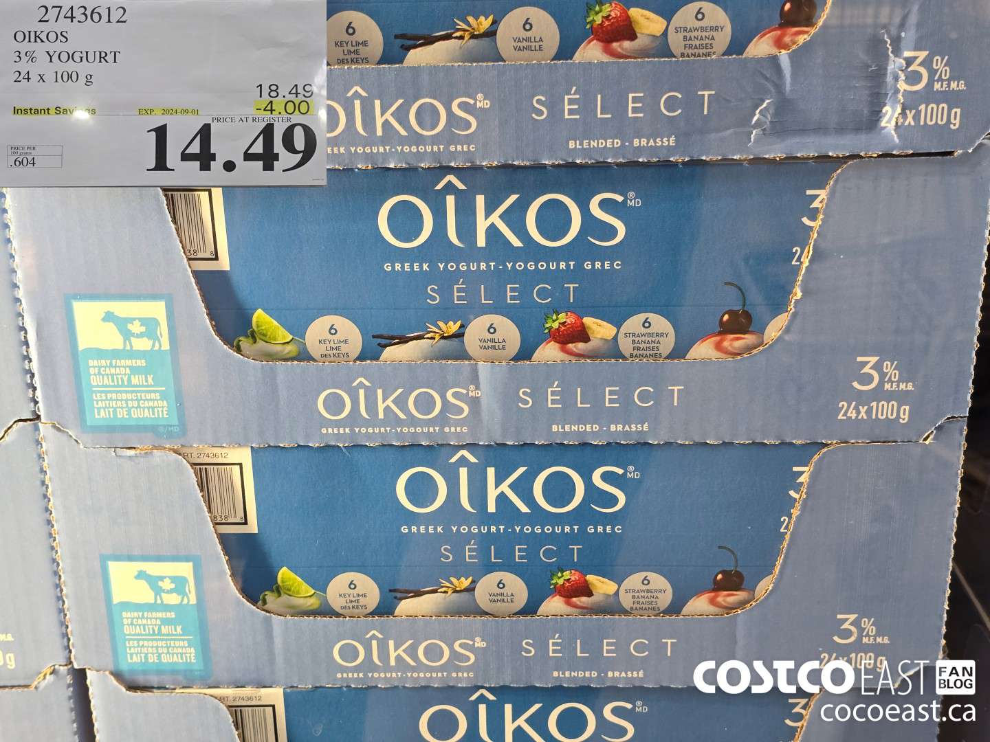 2743612 OIKOS 3% YOGURT 24 x 100g ($4.00 INSTANT SAVINGS EXPIRES ON 2024-09-01) $14.49