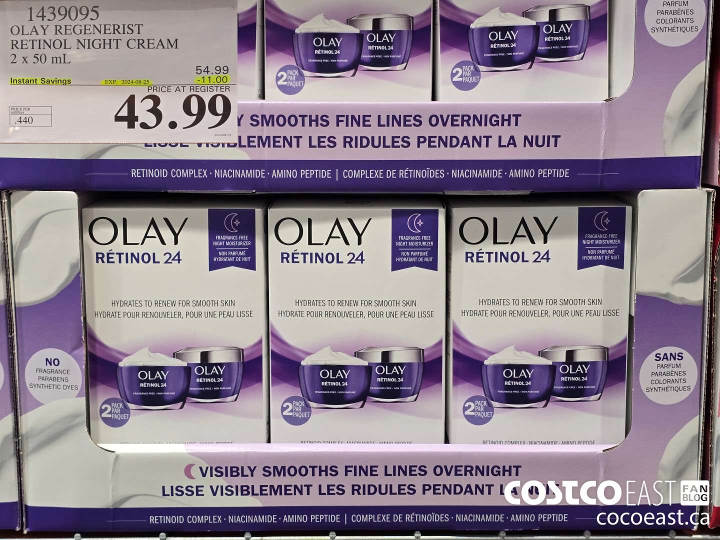 1439095 OLAY REGENERIST RETINOL24 NIGHT CREAM 2 X 50 ML ($11.00 INSTANT SAVINGS EXPIRES ON 2024-08-25) $43.99