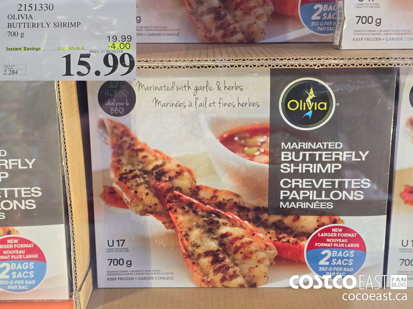 2151330 OLIVIA BUTTERFLY SHRIMP 700 G ($4.00 INSTANT SAVINGS EXPIRES ON 2024-08-18) $15.99