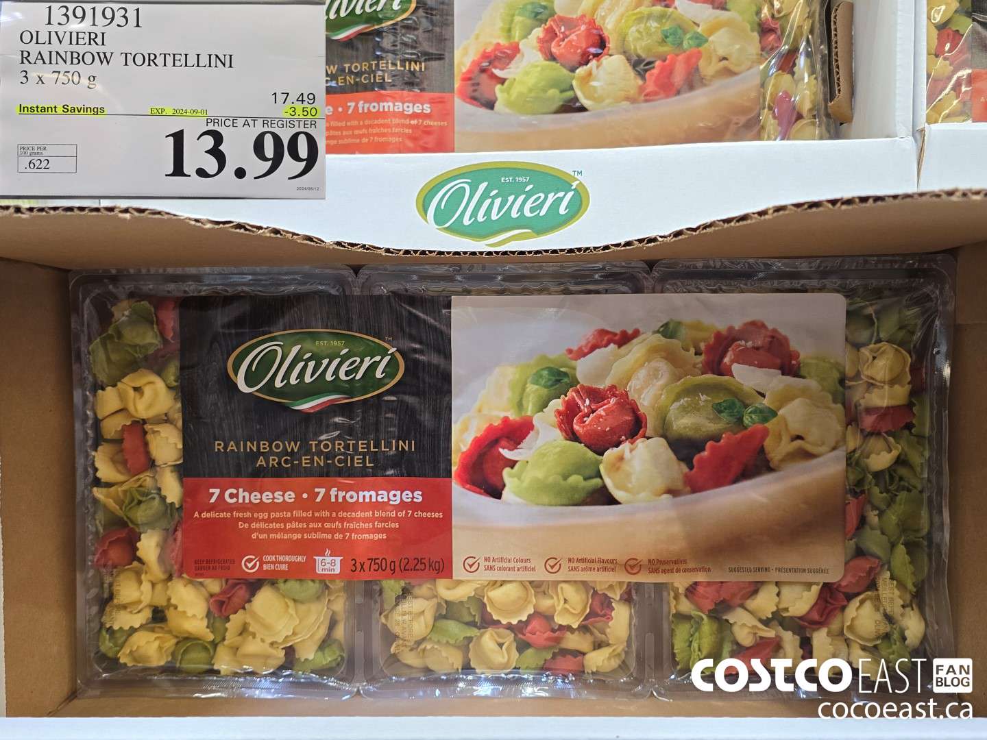 1391931 OLIVIERI RAINBOW TORTELLINI 3 x 750 g ($3.50 INSTANT SAVINGS EXPIRES ON 2024-09-01) $13.99