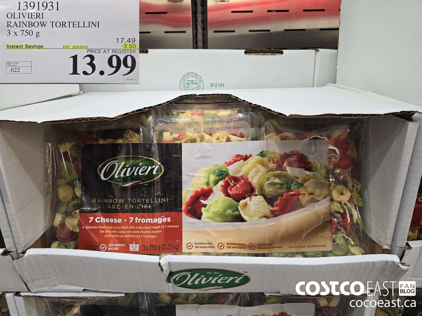 1391931 OLIVIERI RAINBOW TORTELLINI 3 x 750 g ($3.50 INSTANT SAVINGS EXPIRES ON 2024-09-01) $13.99