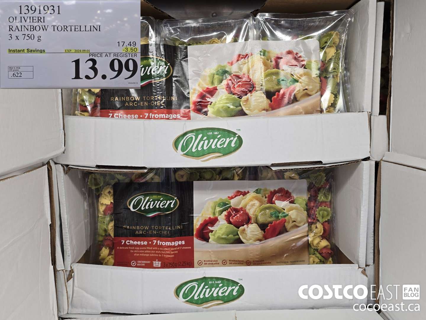 1991931 OLIVIERI RAINBOW TORTELLINI 3 x 750 g ($3.50 INSTANT SAVINGS EXPIRES ON 2024-09-01) $13.99