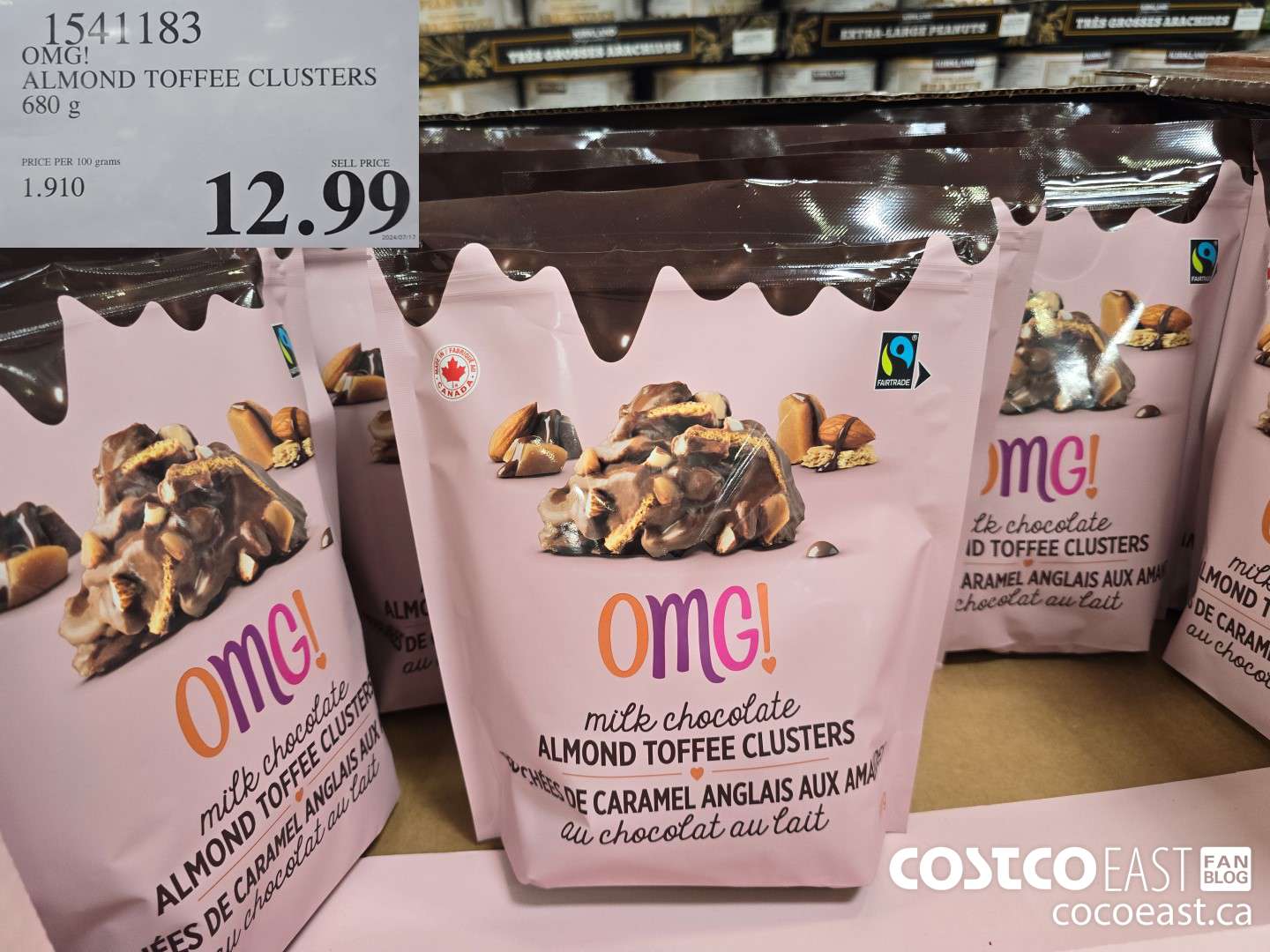 1541183 OMG! ALMOND TOFFEE CLUSTERS 680 g $12.99