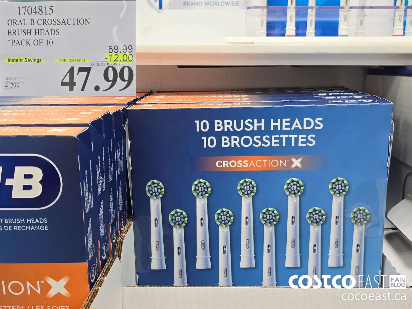 1704815 ORAL-B CROSSACTION BRUSH HEADS PACK OF 10 ($12.00 INSTANT SAVINGS EXPIRES ON 2024-08-11) $47.99