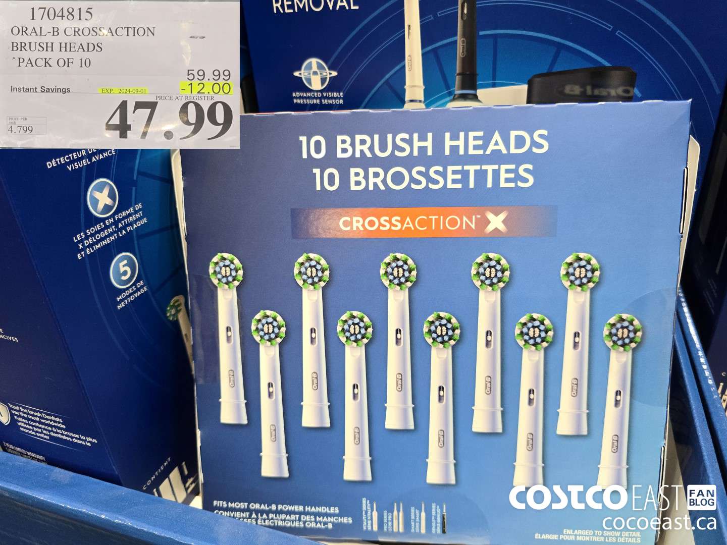 1704815 ORAL-B CROSSACTION BRUSH HEADS PACK OF 10 ($12.00 INSTANT SAVINGS EXPIRES ON 2024-09-01) $47.99