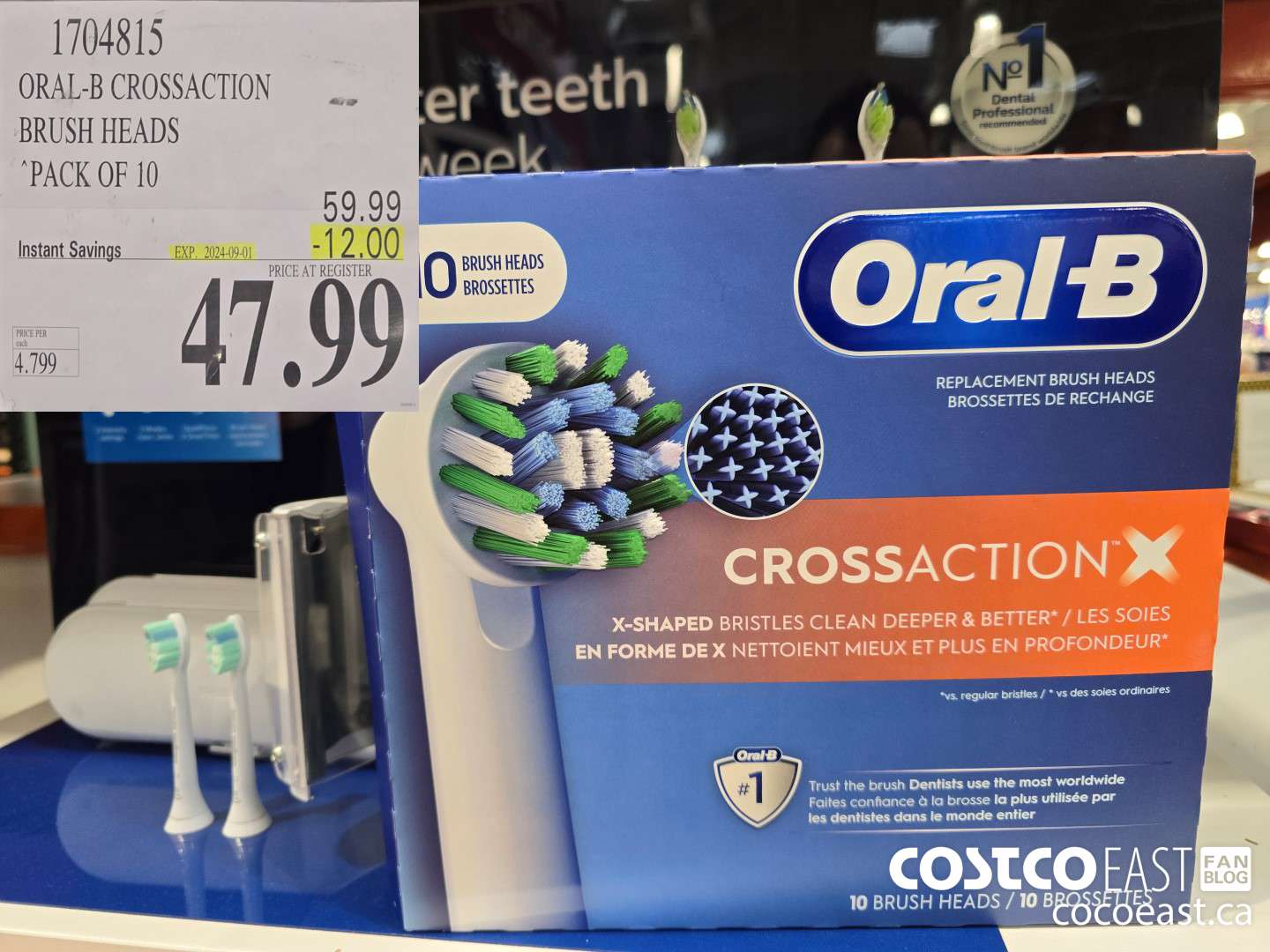 1704815 ORAL-B CROSSACTION BRUSH HEADS PACK OF 10 ($12.00 INSTANT SAVINGS EXPIRES ON 2024-09-01) $47.99