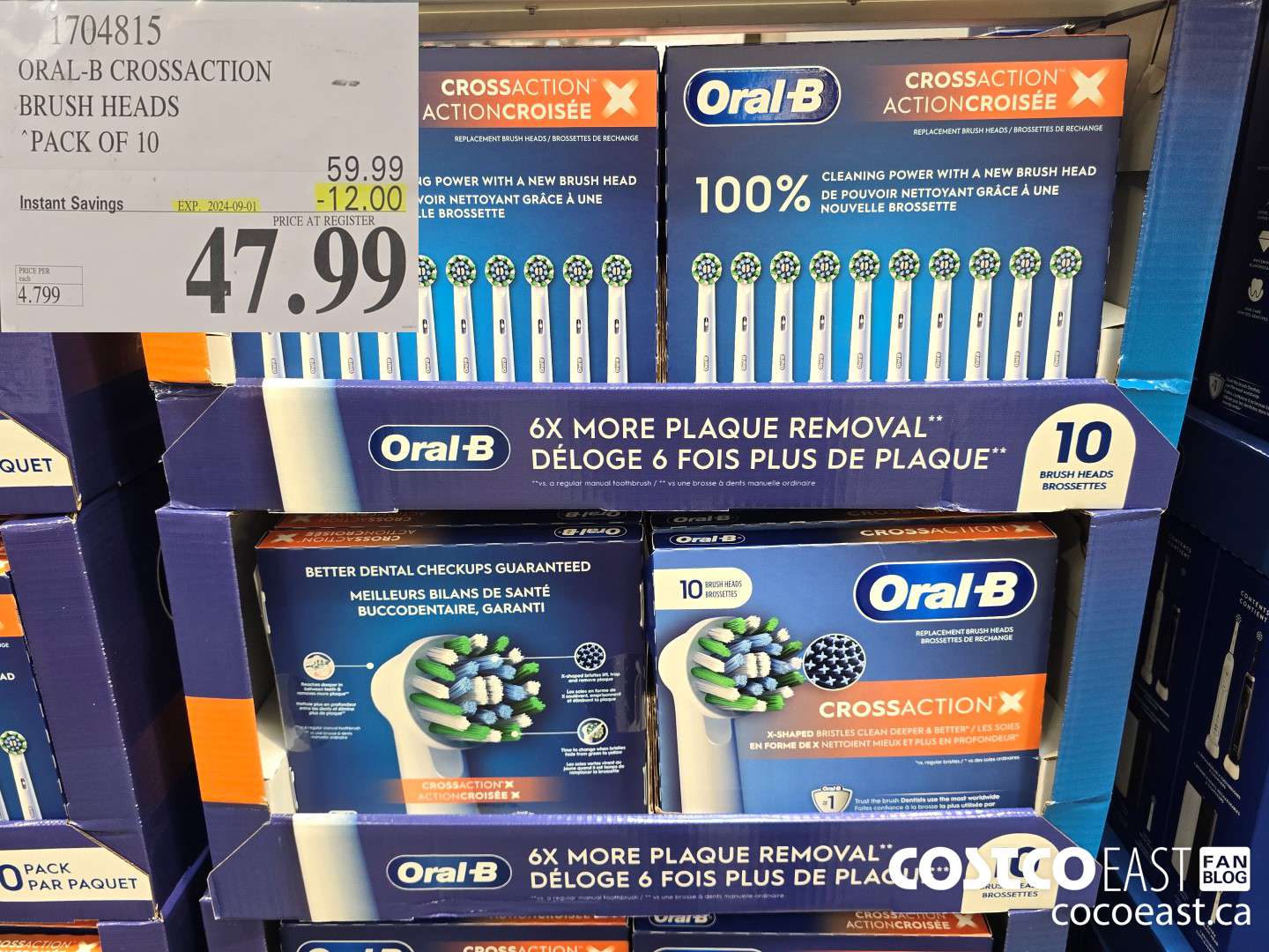 1704815 ORAL-B CROSSACTION BRUSH HEADS PACK OF 10 ($12.00 INSTANT SAVINGS EXPIRES ON 2024-09-01) $47.99