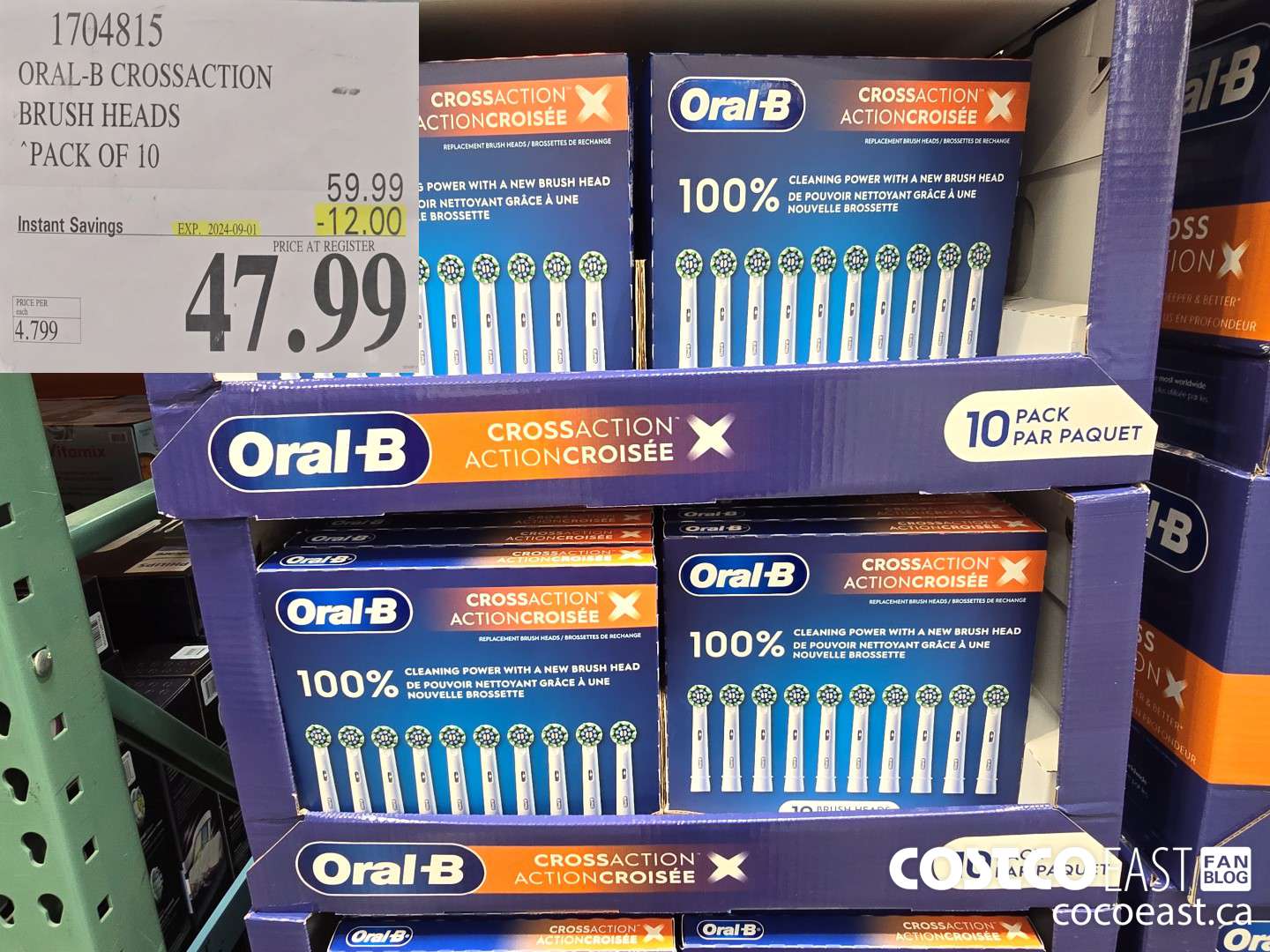 1704815 ORAL-B CROSSACTION BRUSH HEADS PACK OF 10 ($12.00 INSTANT SAVINGS EXPIRES ON 2024-09-01) $47.99