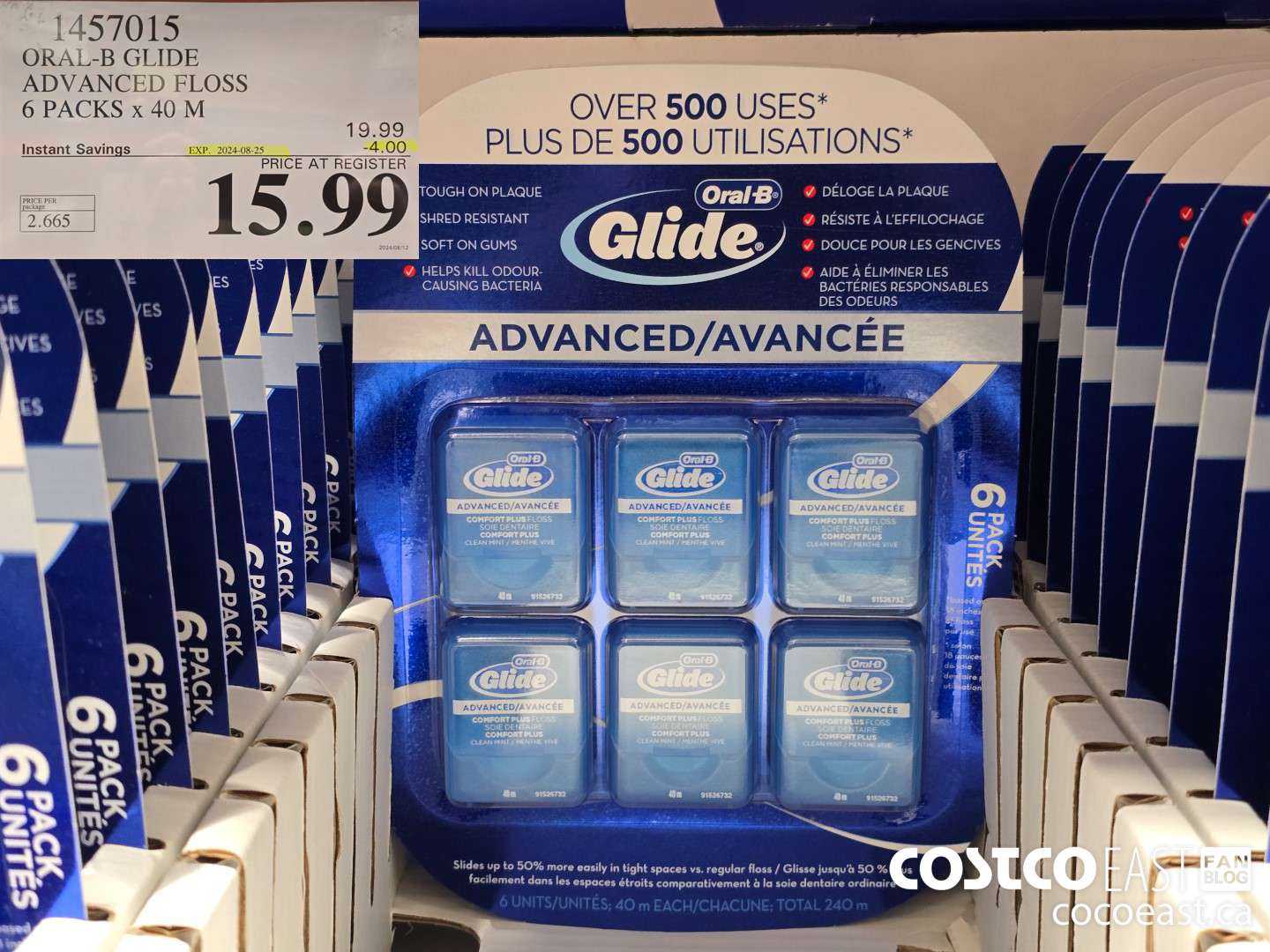 1457015 ORAL-B GLIDE ADVANCED FLOSS 6 PACKS X 40 M ($4.00 INSTANT SAVINGS EXPIRES ON 2024-08-25) $15.99