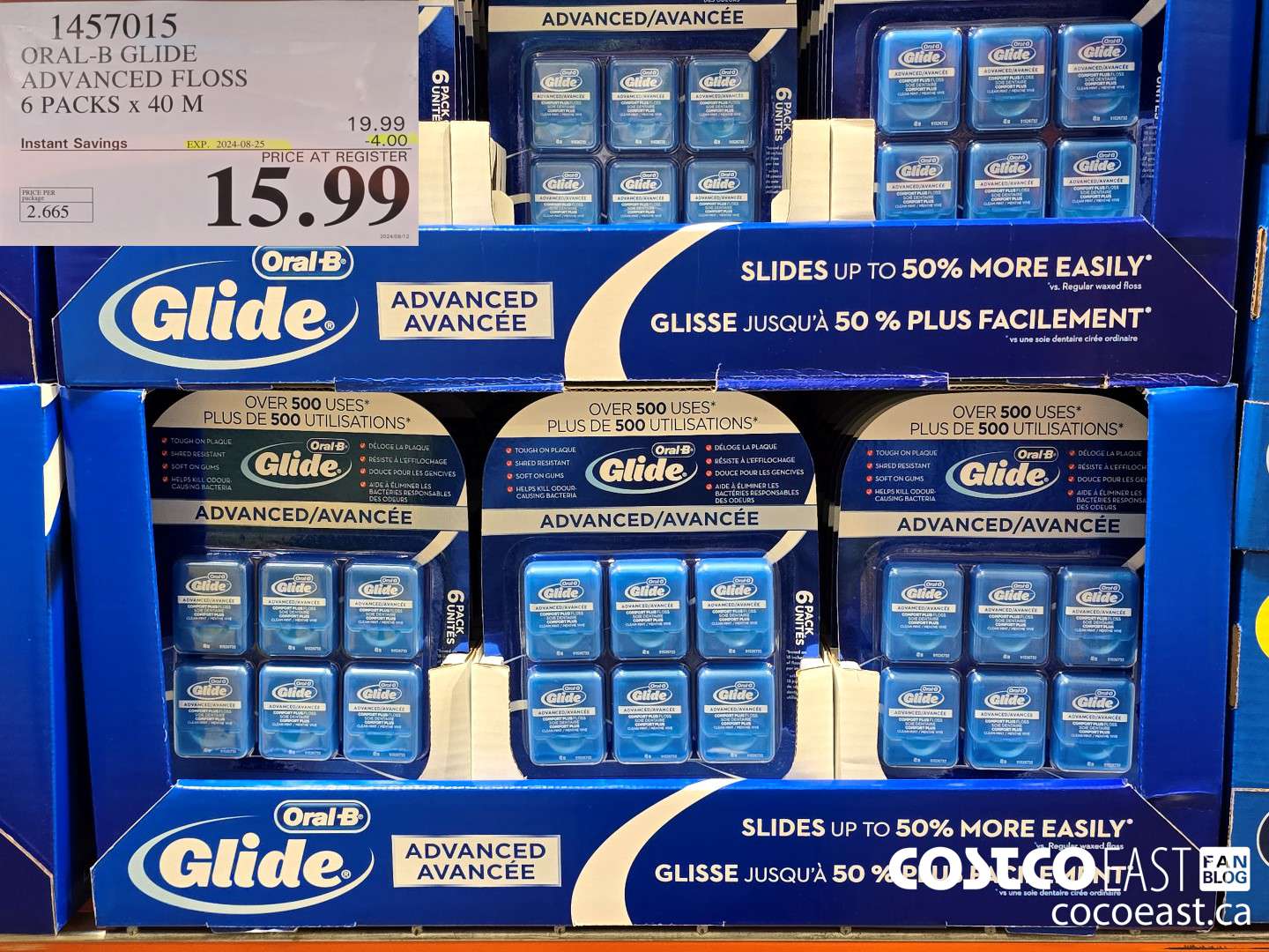 1457015 ORAL-B GLIDE ADVANCED FLOSS 6 PACKS X 40 M ($4.00 INSTANT SAVINGS EXPIRES ON 2024-08-25) $15.99
