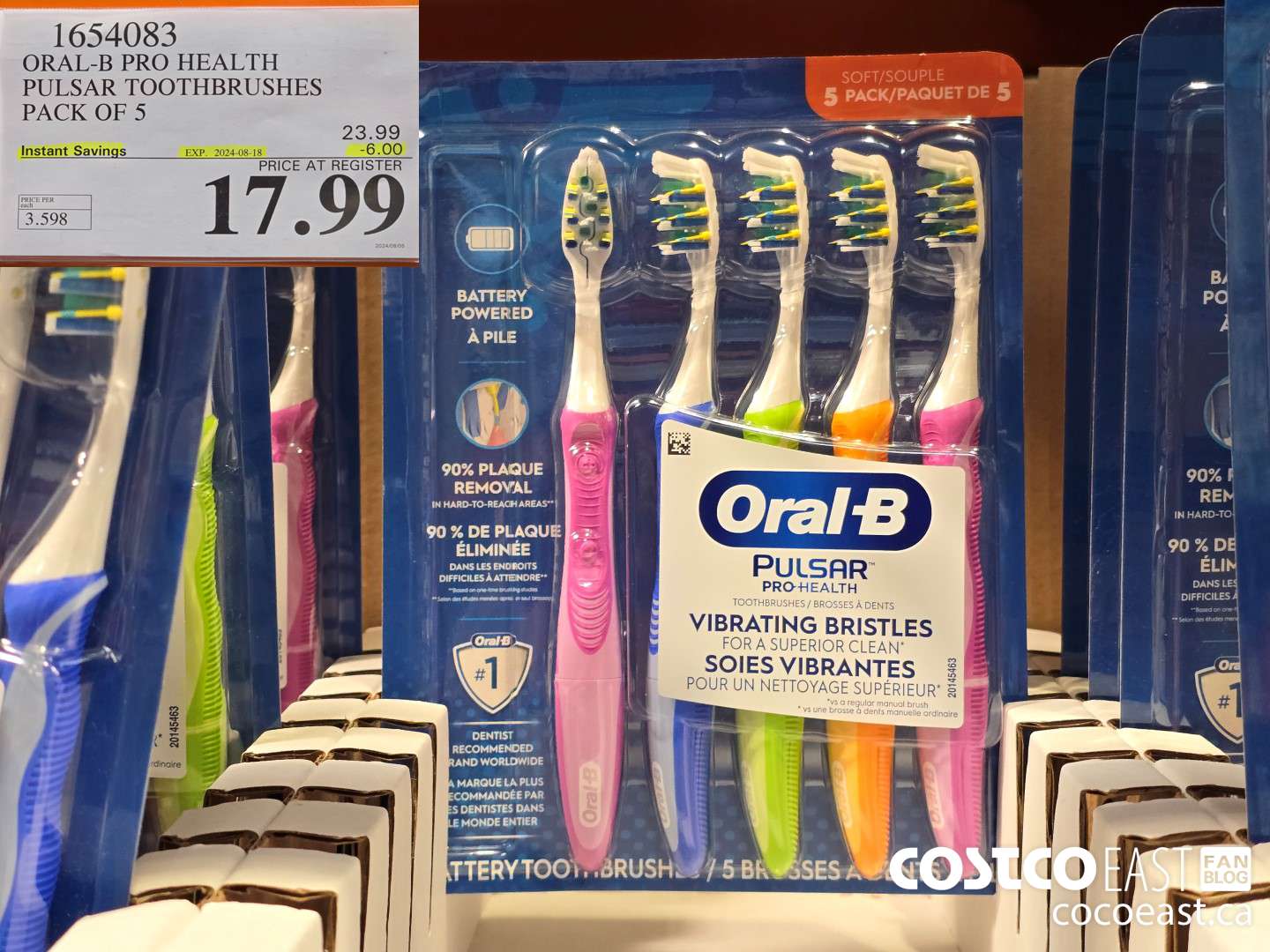 1654083 ORAL-B PRO HEALTH PULSAR TOOTHBRUSHES PACK OF 5 ($6.00 INSTANT SAVINGS EXPIRES ON 2024-08-18) $17.99
