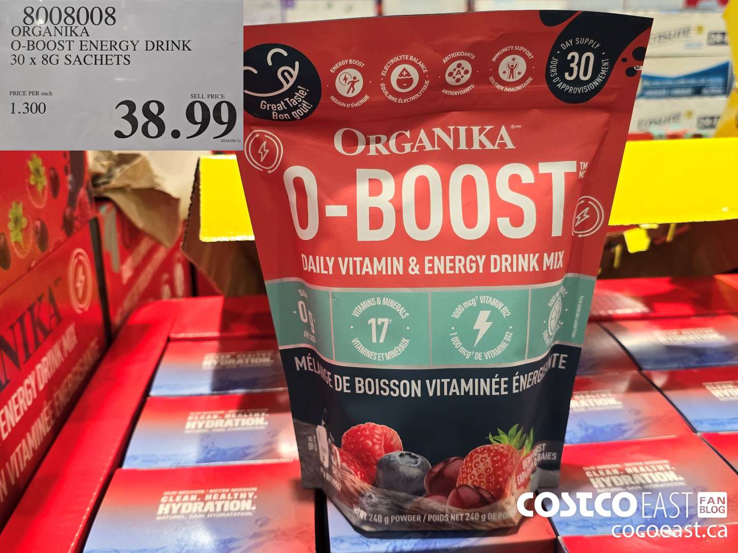 8008008 ORGANIKA O-BOOST ENERGY DRINK 30 x 8G SACHETS $38.99